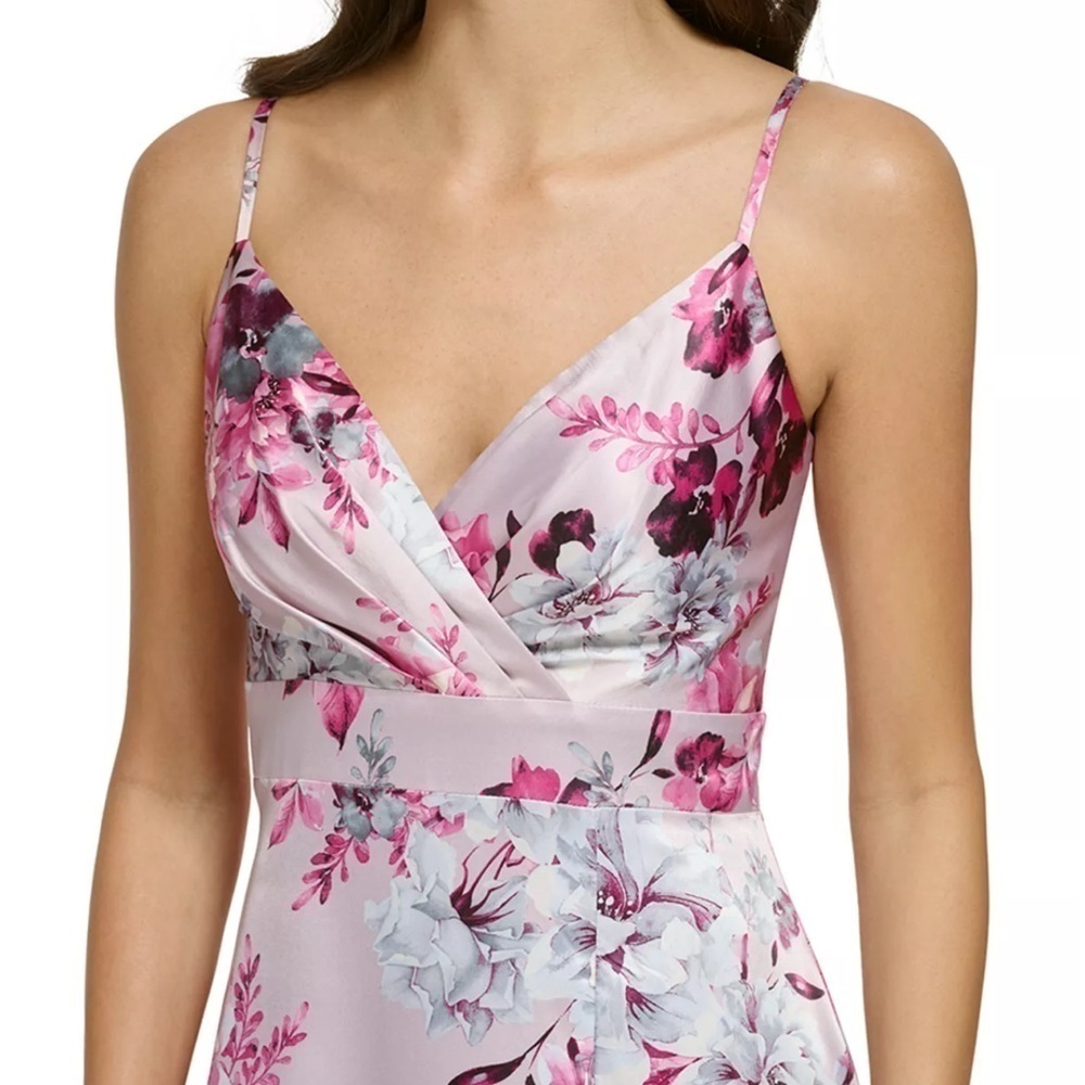 Vince Camuto Floral Print Satin Gown Fuschia Size 4 NWT - Picture 2 of 9